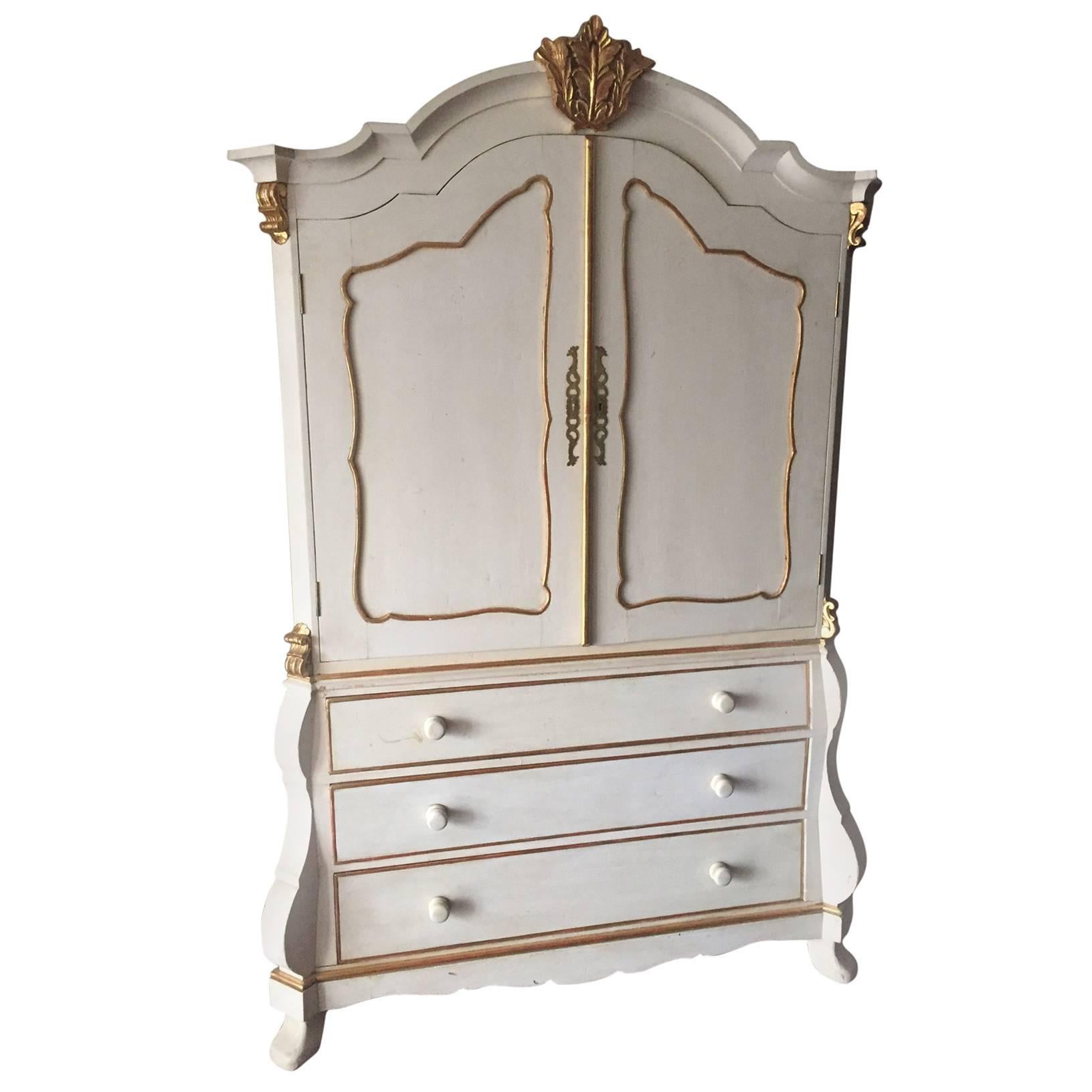 Dutch Style Linen Press Painted with Gilded Accents For Sale