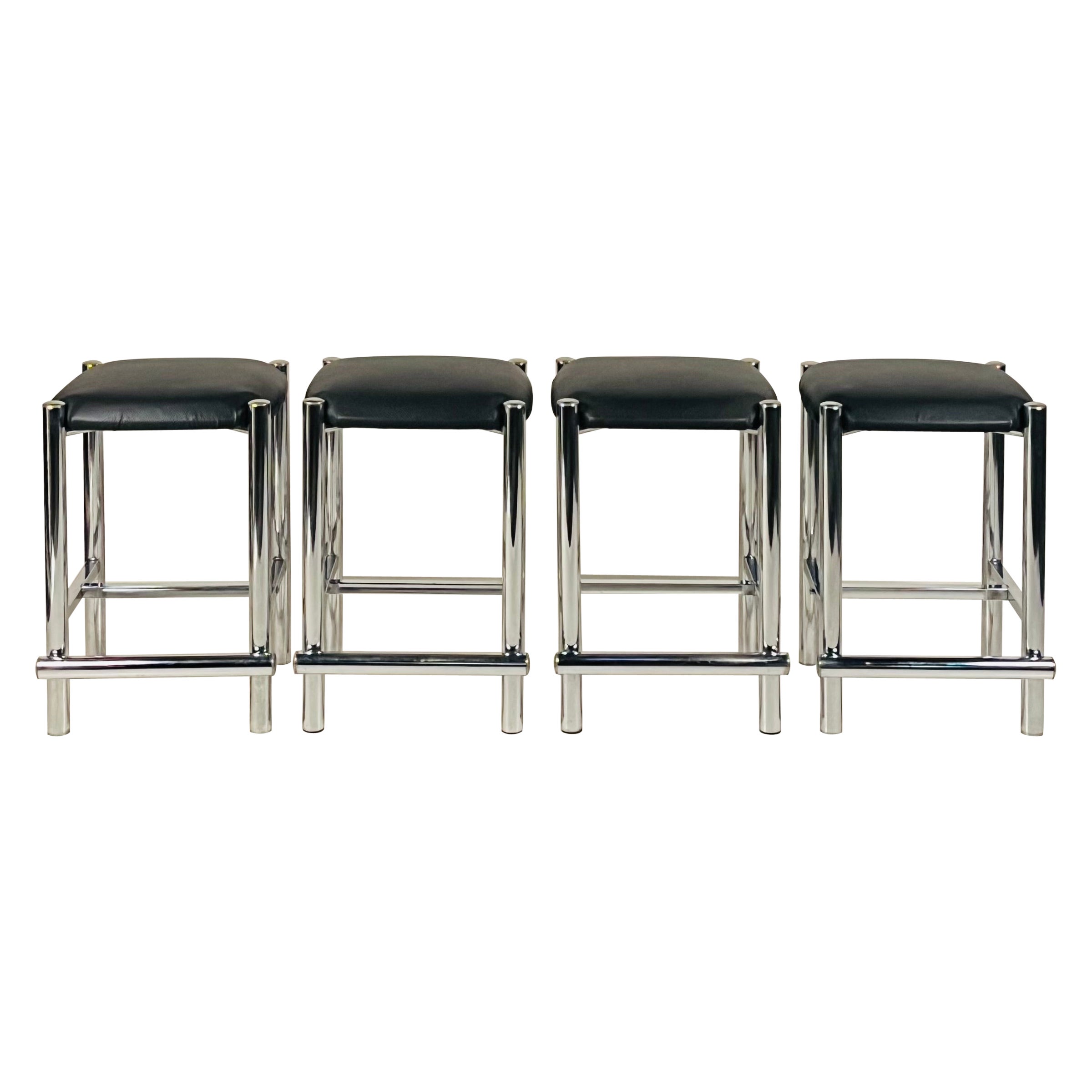 Modernist Cal-Style Chrome Counter Stools Set of 4