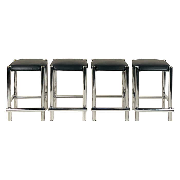 Cal Style Stools Modernist Cal-Style Chrome Counter Stools Set of 4 For Sale at 1stDibs
