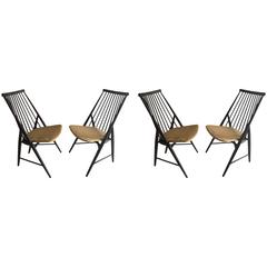 Modern Set of Four Swedish Spindle Back Lounge Chairs in the Manner of Wegner