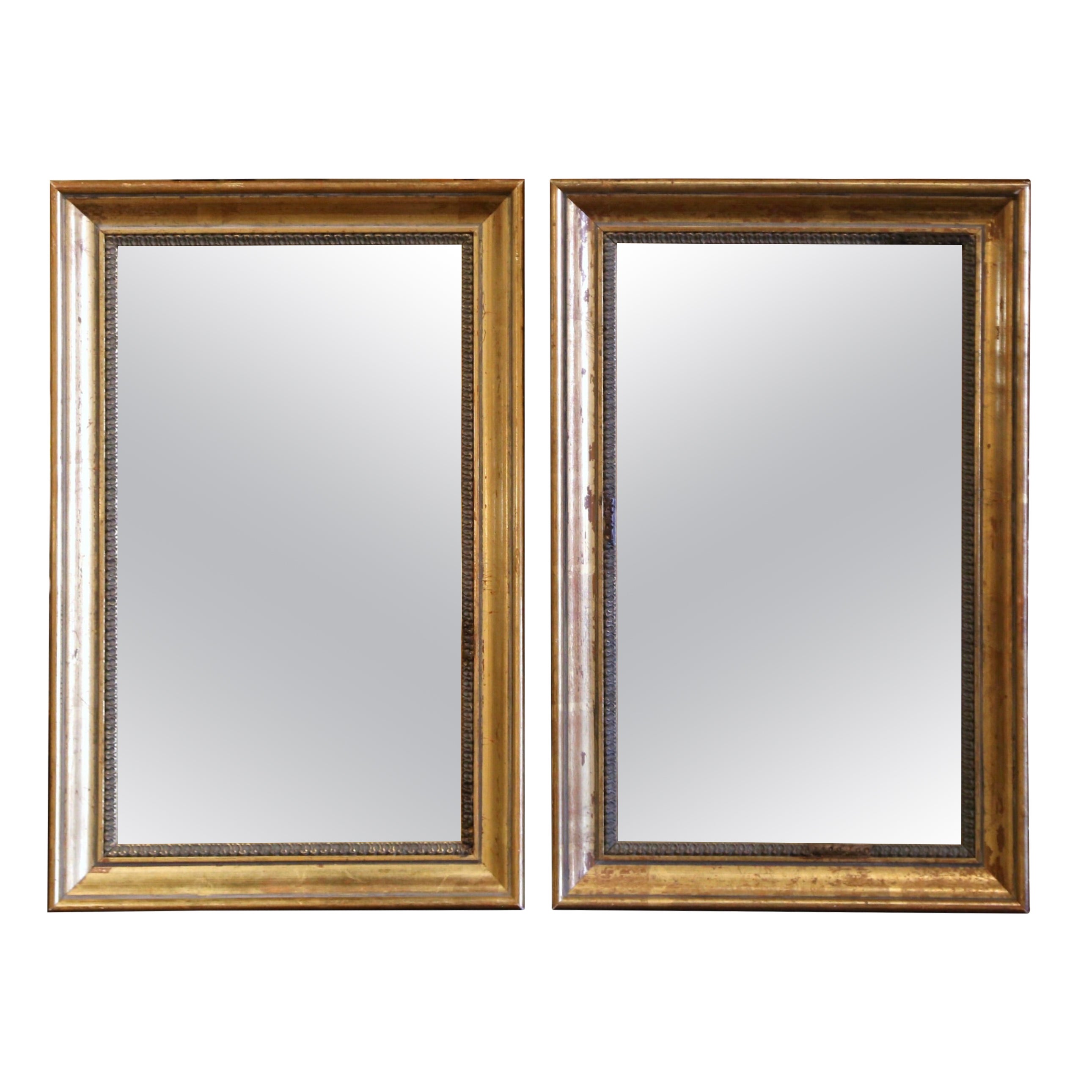 Pair of Early 20th Century French Giltwood Mirrors with Original Mercury Glass For Sale