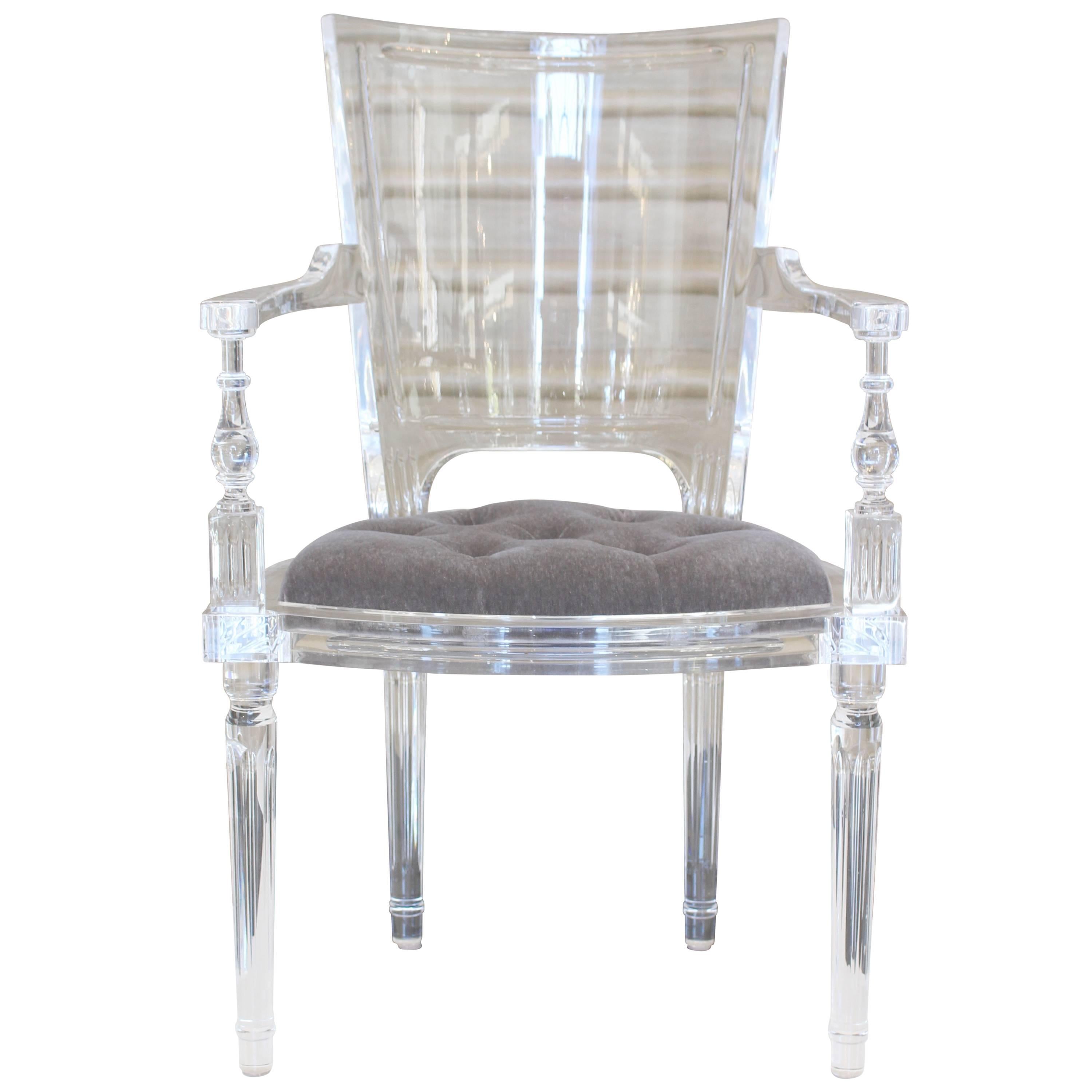Contemporary Marilyn Acrylic Armchair in Pewter or Grey