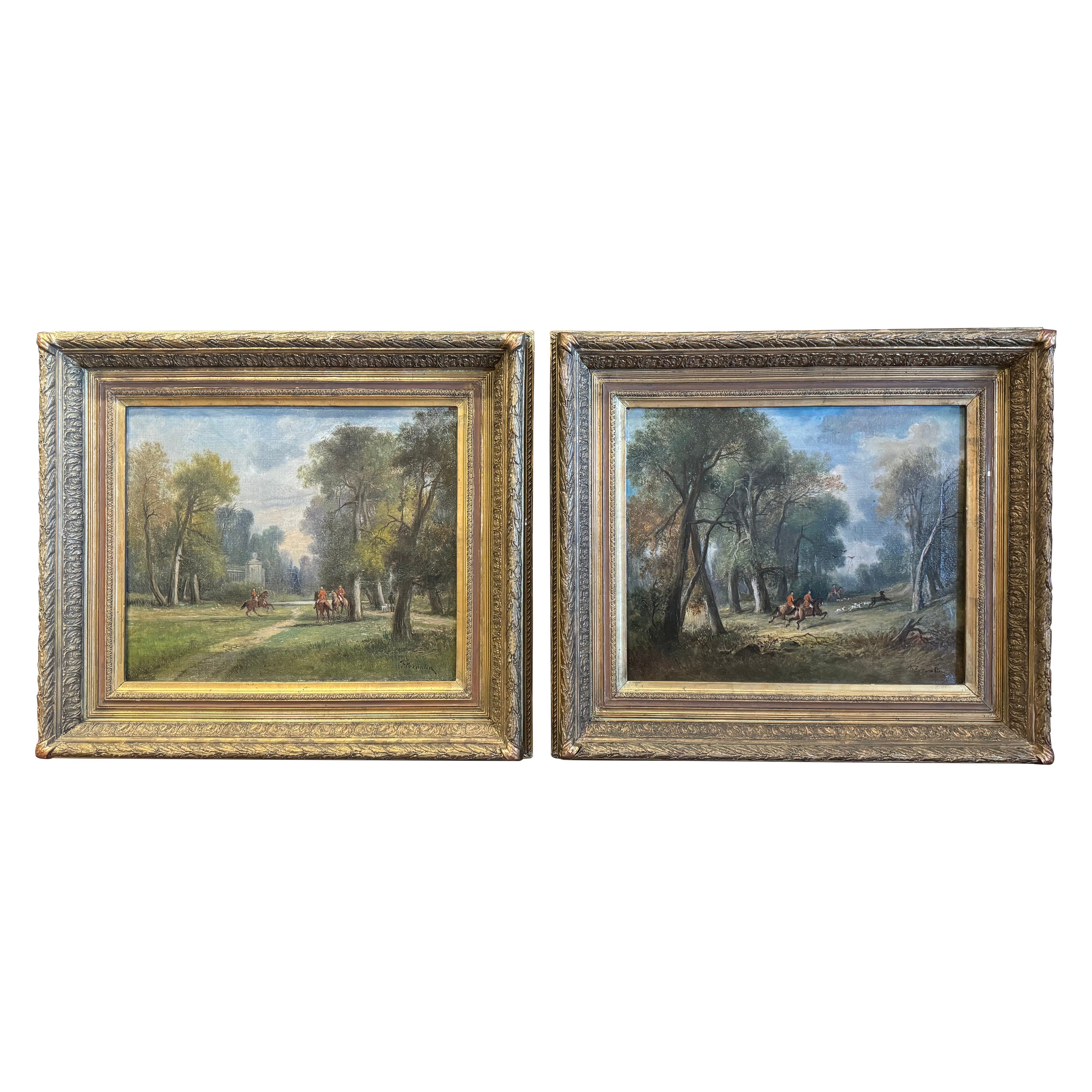 Pair of French "Chasse a Courre" Oil Paintings Signed Florantin, 19th Century For Sale