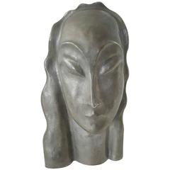 Weiner Werkstatte, Art Deco Stylized Woman Head, Molded Zinc