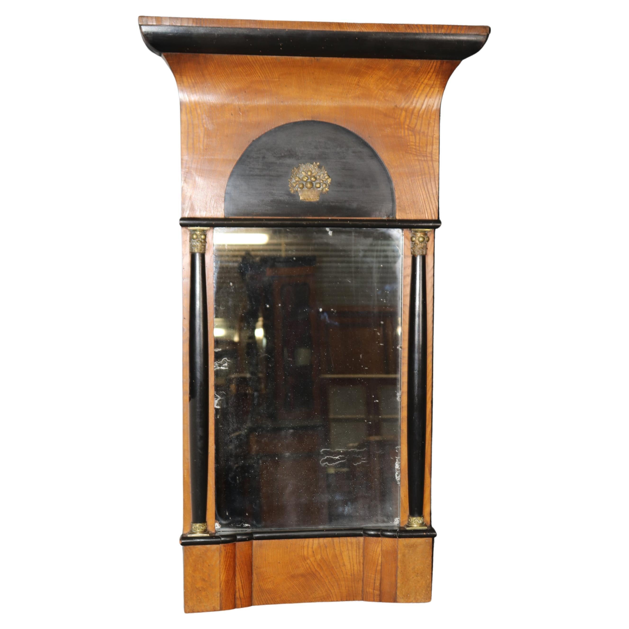 Superb Antique 1850s era Biedermeier Ebonized Ash and Bronze Mirror