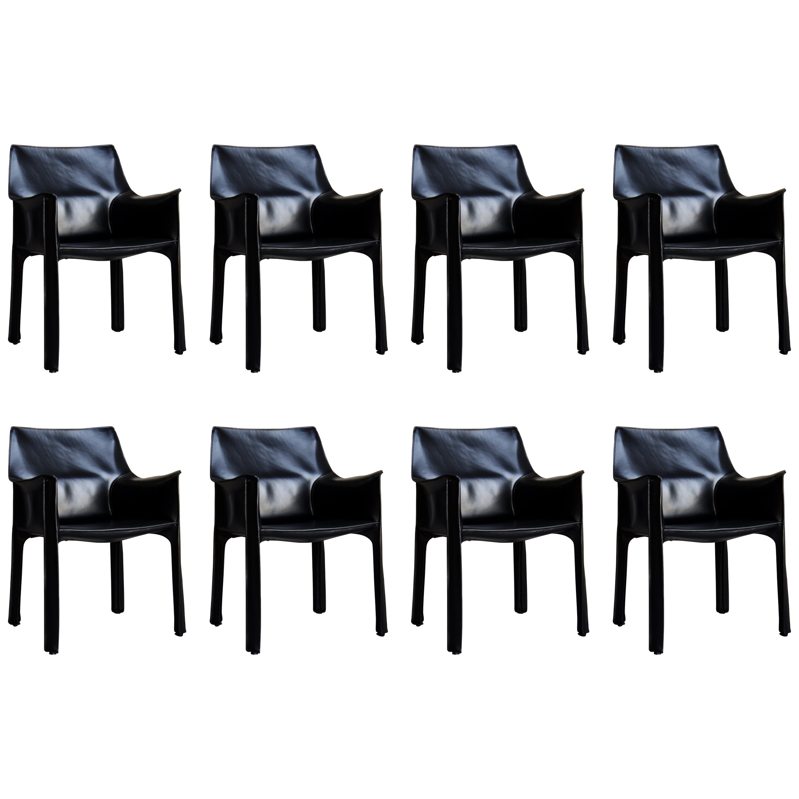 8 Mario Bellini CAB 413 Armchairs in Black Leather for Cassina, 1980s Italy