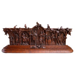 Antique French Renaissance Relief Carved Mantel Bookcase Art Display Knight Bird