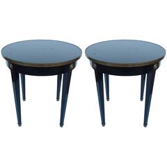 Pair of French Black and Brass Jansen Side Tables