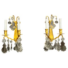Pair Of Gilt Bronze And Crystal Wall Sconces