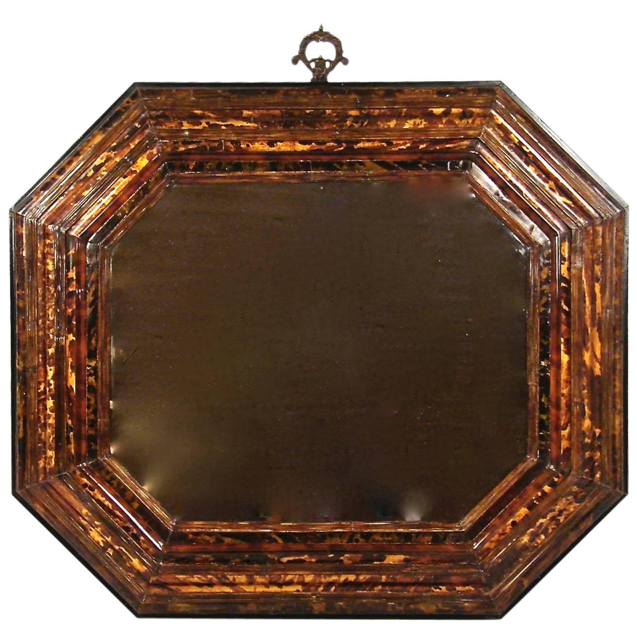 Dutch Baroque Tortoiseshell Veneered Cushion Mirror of Octagonal Form