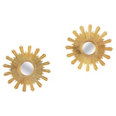 Pair of Italian-Style Gilt-Wood Sunburst Mirrors Modern Farmhouse