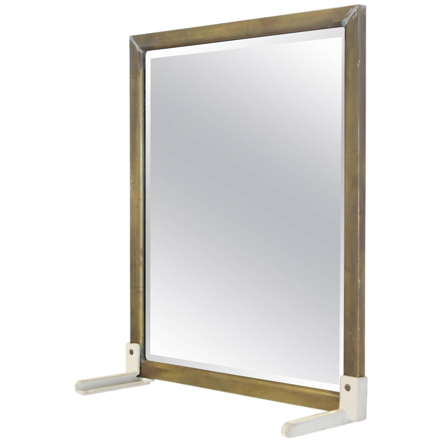 1930s Hotel Brass Beveled Mirror  For Sale
