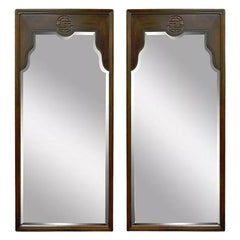 Paire de miroirs muraux vintage Drexel Chinoiserie orientale asiatique Ming