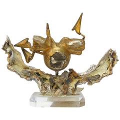 18th Century Italian Gold Leaf Fragment with Fossil Agate Coral