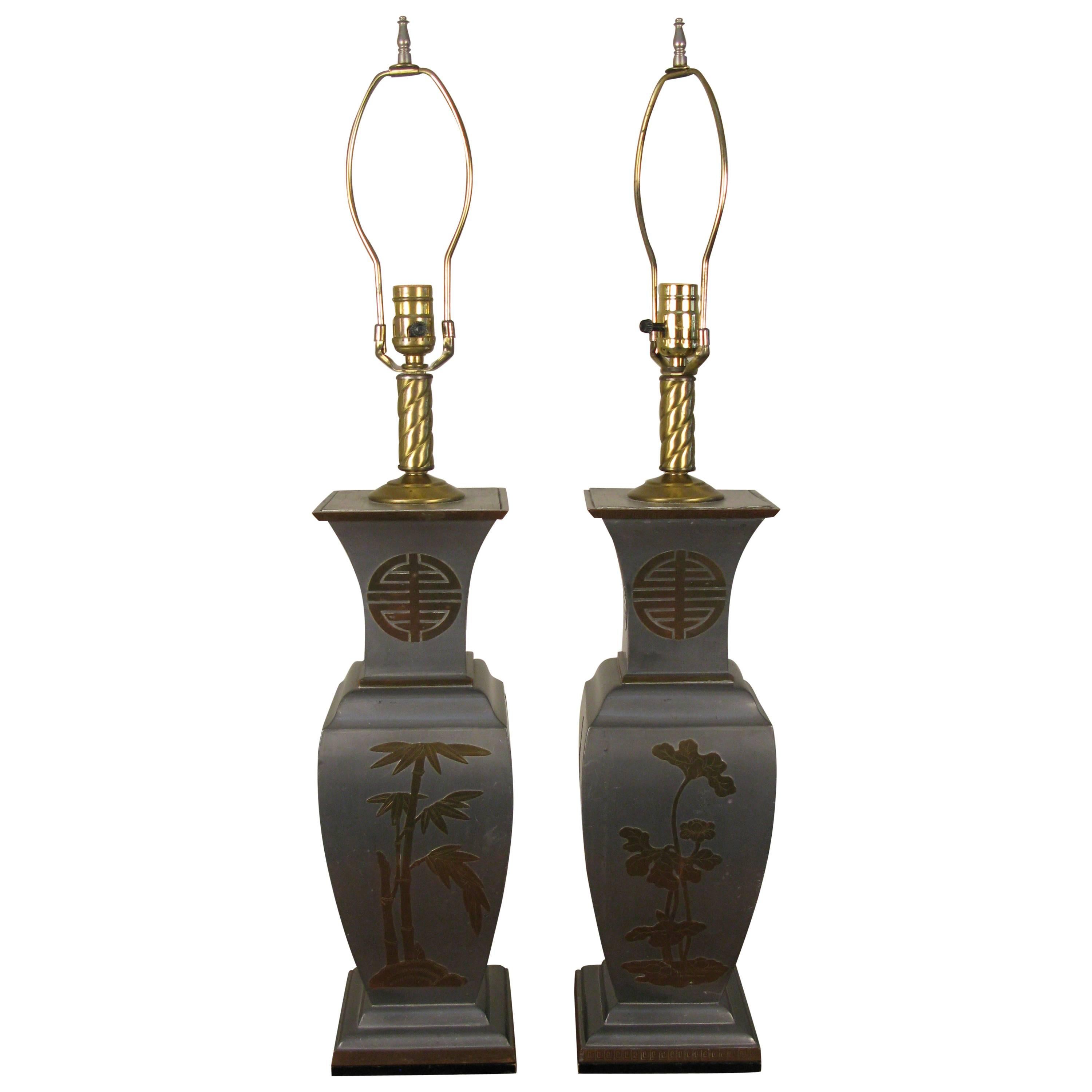 Pair of 1960s Pewter and Brass Table Lamps For Sale