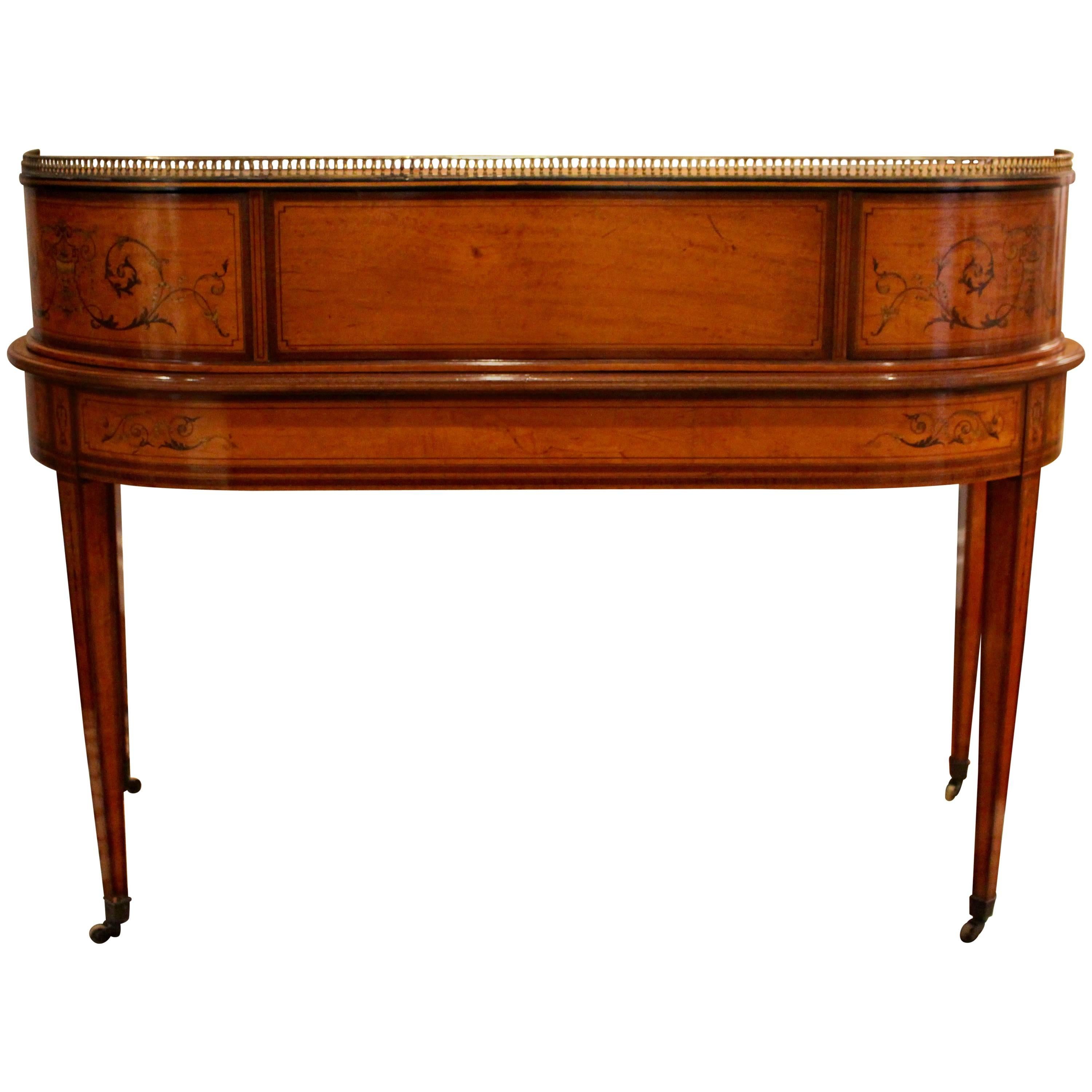  Georgian Adams-Style Carlton House Marquetry Inlaid Desk by Edwards and Roberts For Sale