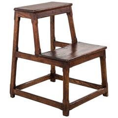 19th Century French Hand Pegged Oak Library Step Ladder 