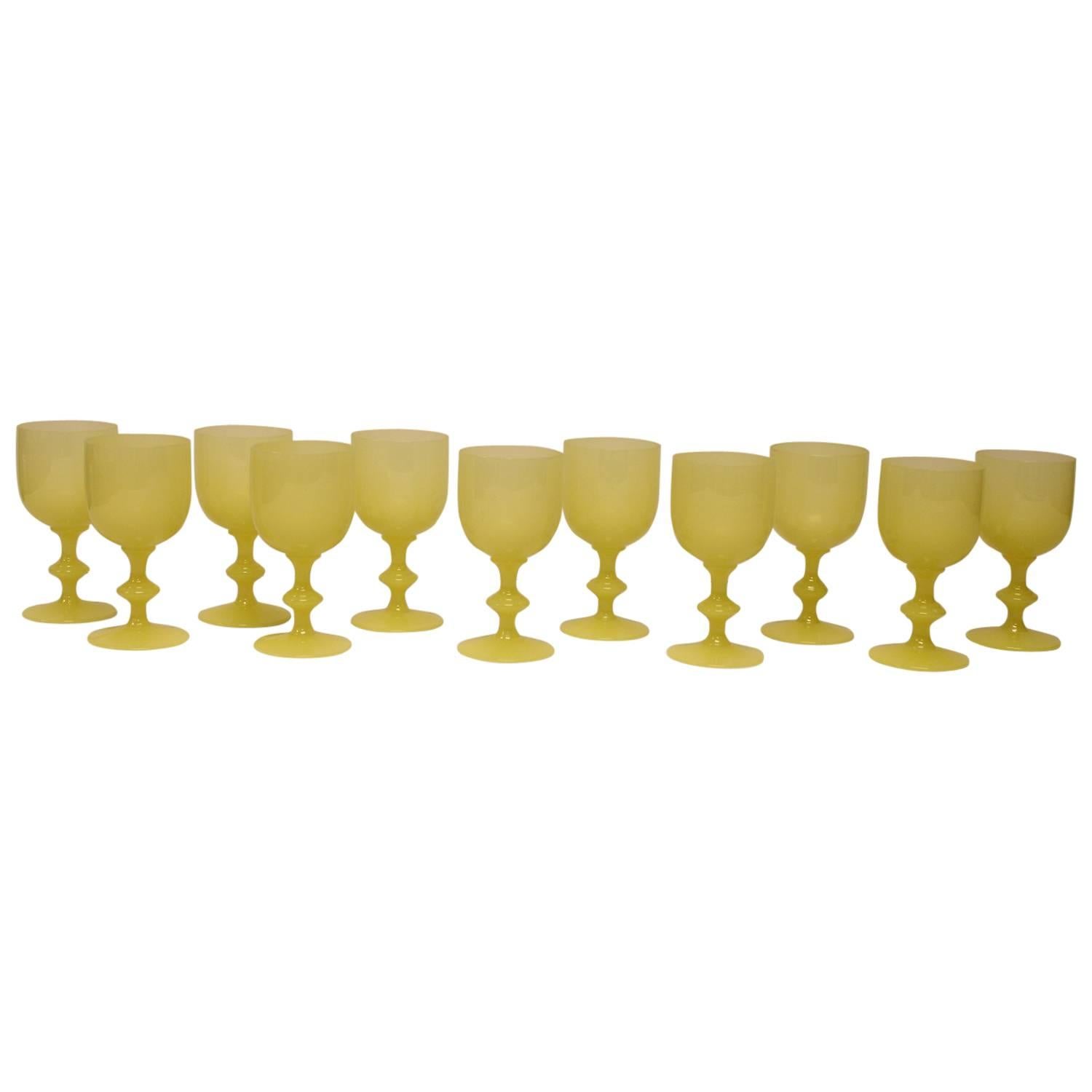 French Yellow Opaline Wine Glassware by Portieux Vallerysthal For Sale