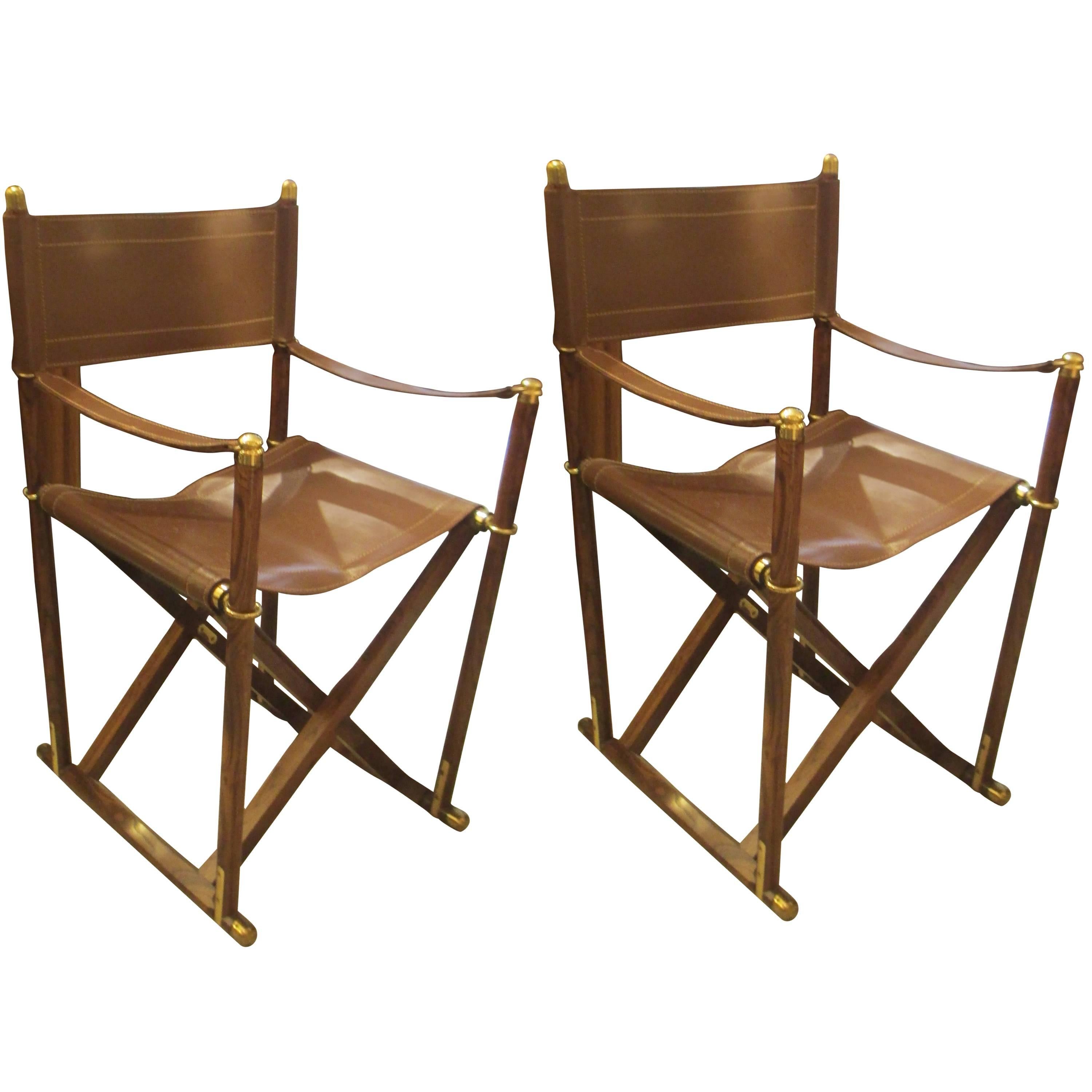 Pair of  French Rosewood and Leather Director  Chairs