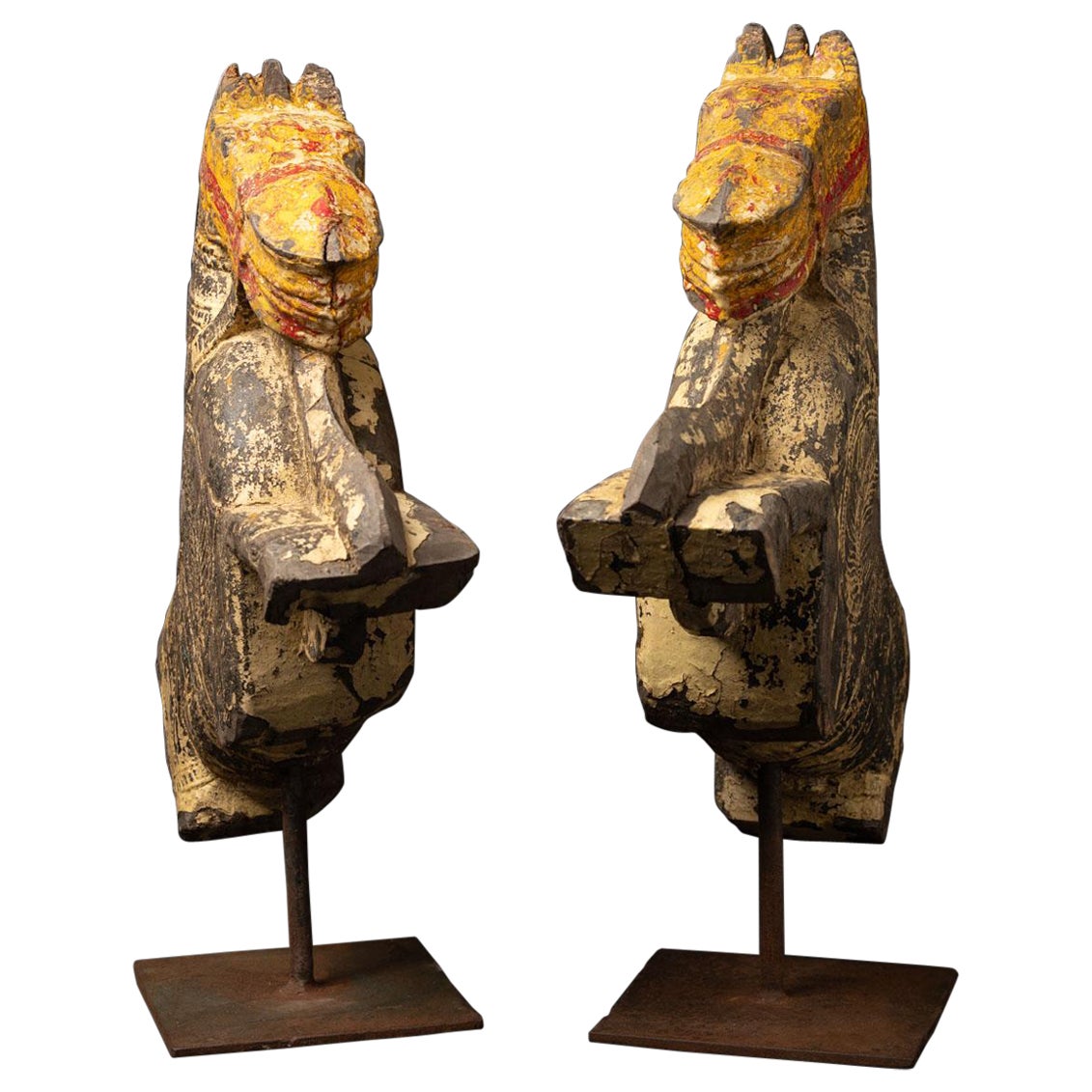18th century Antique pair wooden temple fragments from a horse - OriginalBuddhas For Sale