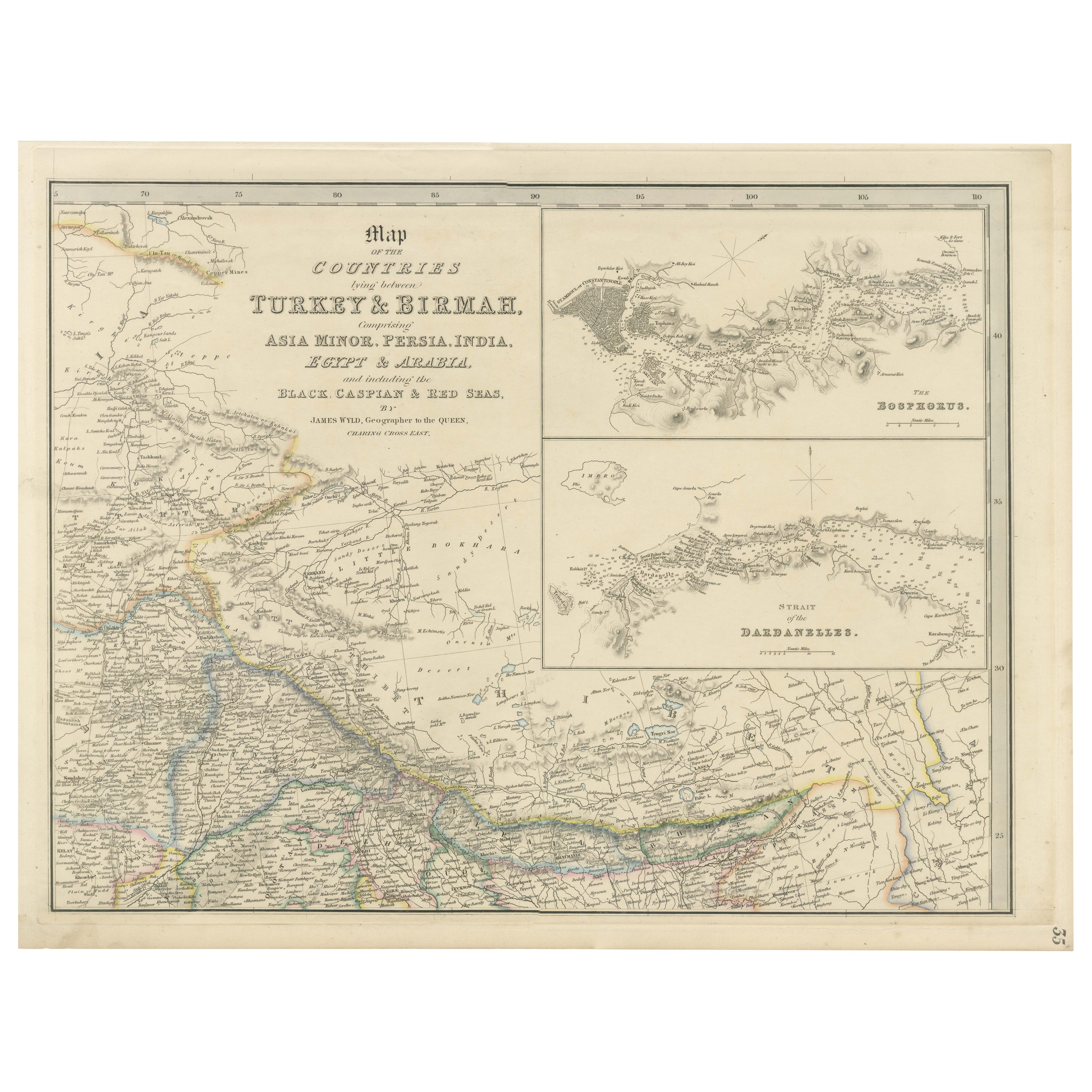 Antique Map Featuring Turkey, Persia, India, Egypt & Arabia by James Wyld, 1839 For Sale