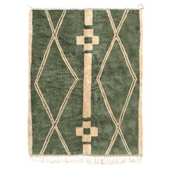 Tapis marocain Beni Mrirt 5'x8', motif tribal tapis de couleur vert shag, fait sur mesure
