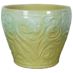 Large Roseville Ransbottom 1420 Yellow Green Majolica Planter Jardiniere Pot 10"
