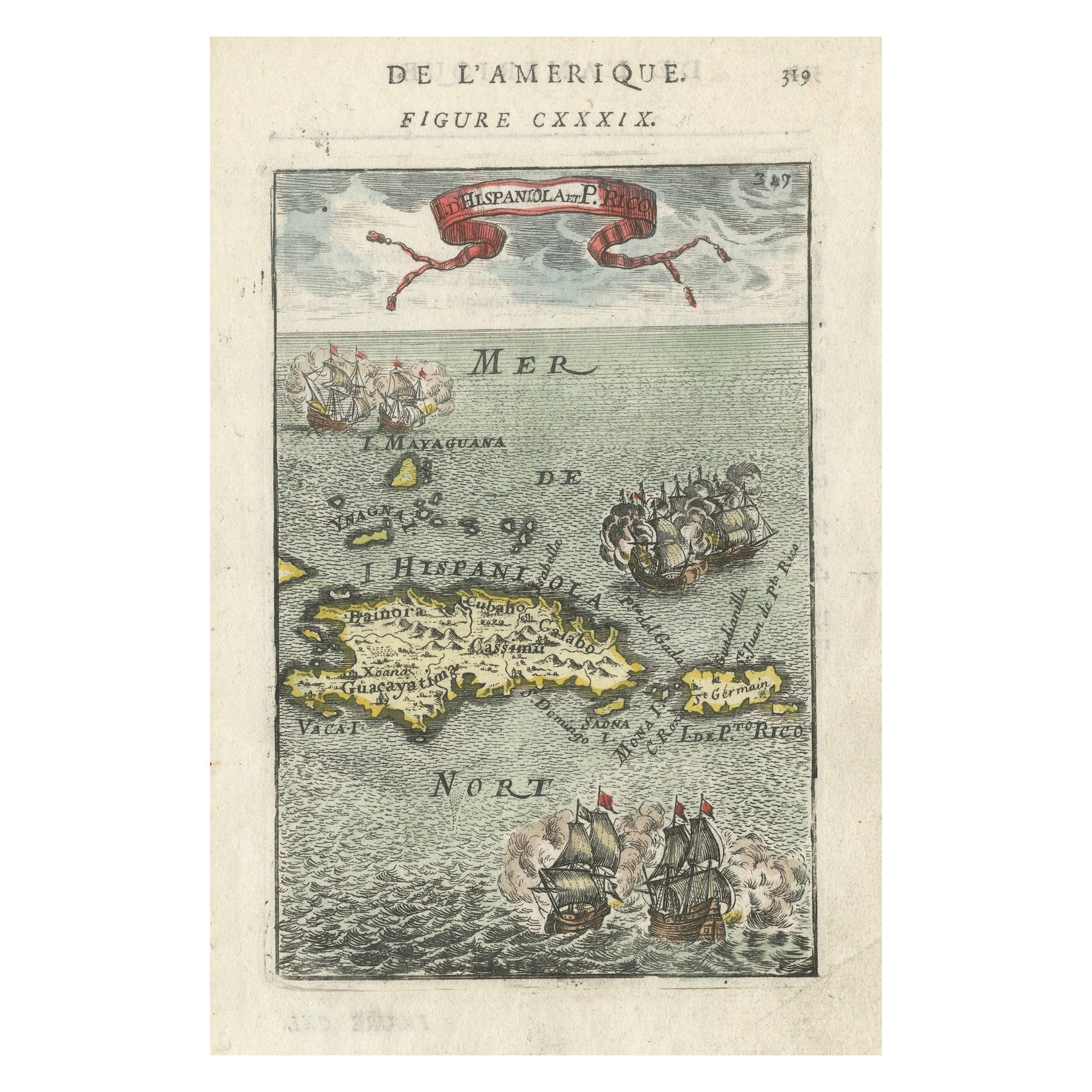 Antike Karte von Hispaniola oder Kuba und Puerto Rico aus dem Jahr 1683 von Mallet