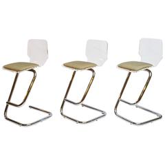 Set of Three Lucite and Chrome Bar Stools by Luigi Bardini for Miniforms