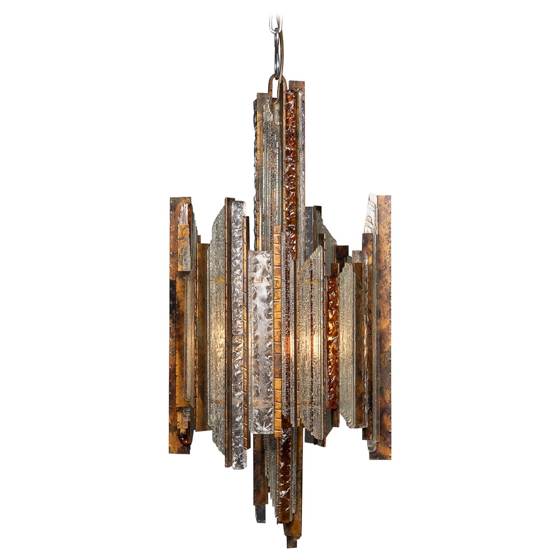 Vintage 20thC Italian Brutalist Pendant Light By Albano Poli For Poliarte c.1970 For Sale