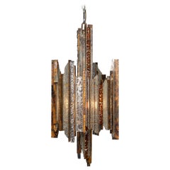 Vintage 20thC Italian Brutalist Pendant Light By Albano Poli For Poliarte c.1970