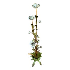 Mid-Century Hollywood Regency Italian Tole Floral Rose Floor Lamp, 1950s