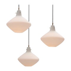 Plafonnier Cascade 3 opalines, 1950's Italie