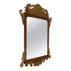 Signed Bench Made Diminutive Tiger Maple Chippendale Style Wall Mirror