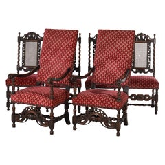 Antique Set of Six Kittinger Jacobean Style Carved Walnut Dining Chairs c1930