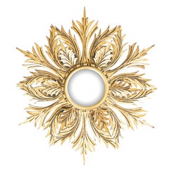 Large French Giltwood Sunburst Convex Mirror, 1950s