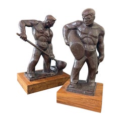 "Industry and Agriculture", Unique Pair of Bronzes Celebrating American Workers