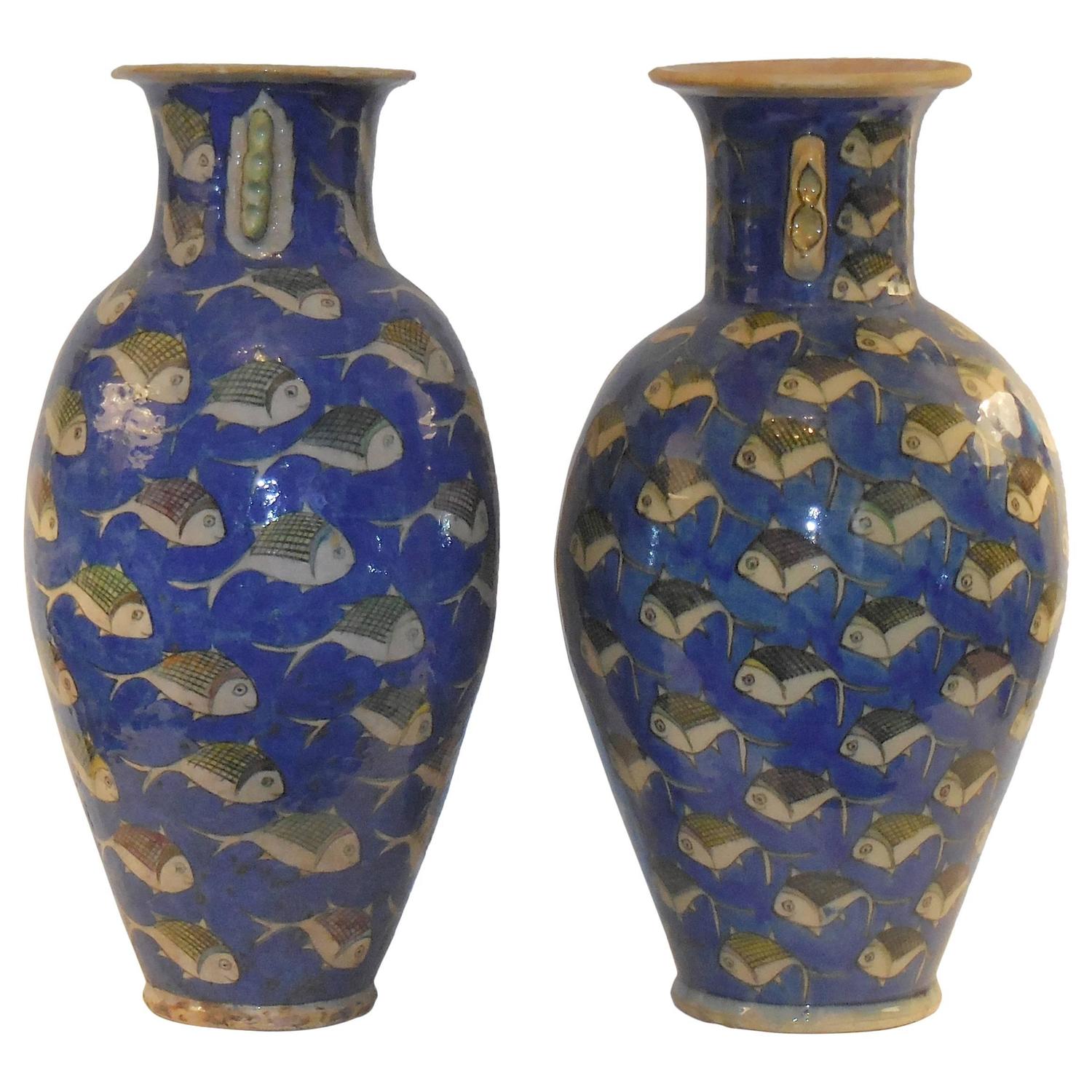 Pair of Antique Ceramic Persian Vases For Sale at 1stdibs