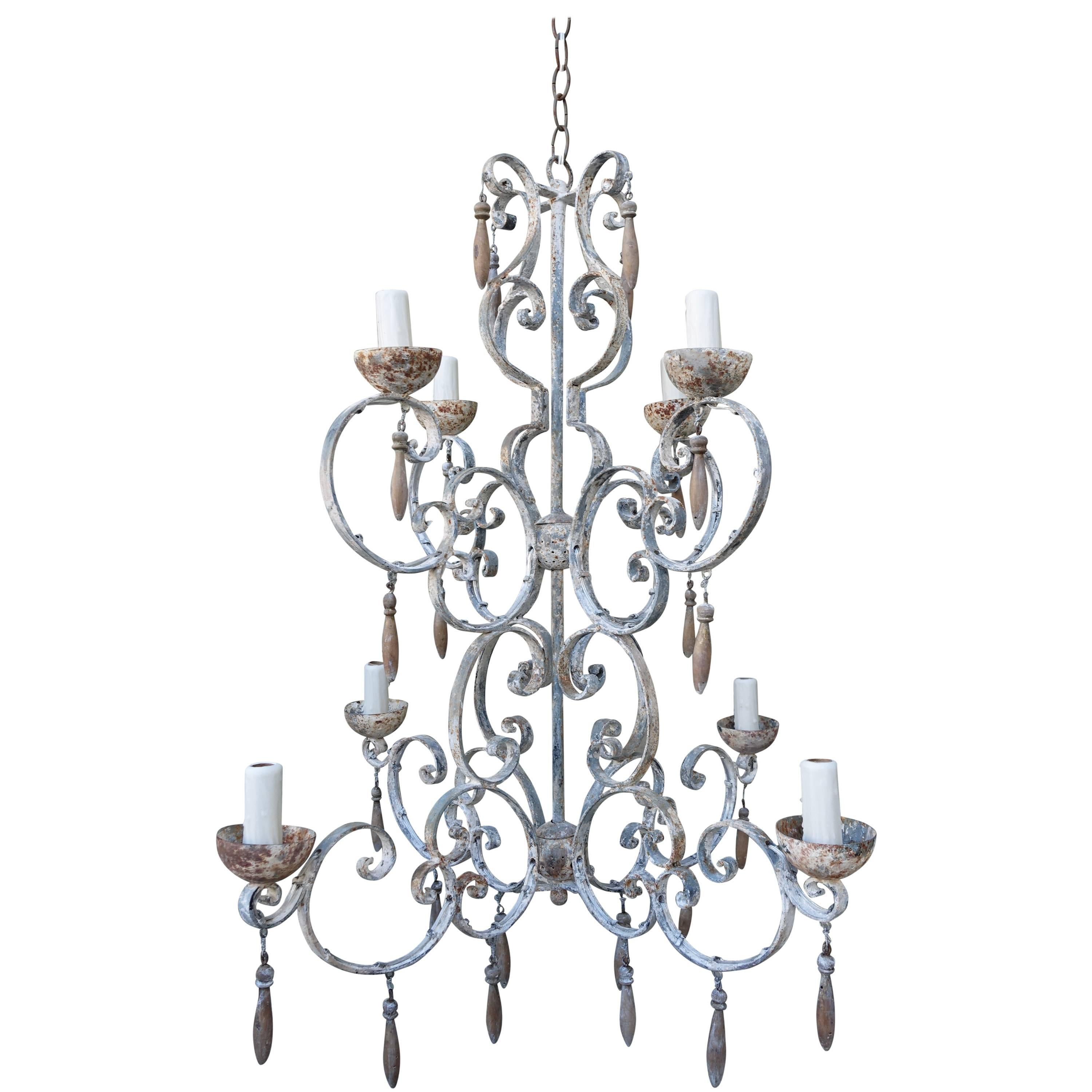 Eight-Light Painted Italian Chandelier with Drops