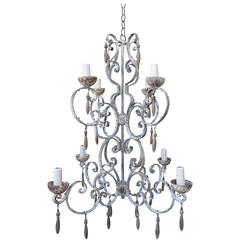 Eight-Light Painted Italian Chandelier with Drops