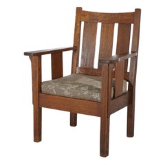 Antique Stickley Style Arts & Crafts Mission Oak Slat Back Chair C1910