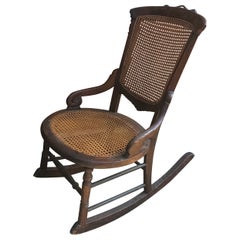 Antique Victorian Walnut and Cane Rocking Chair