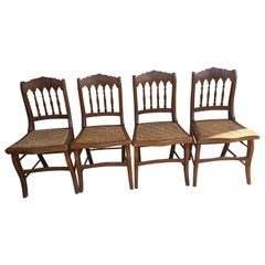 Set of Four Victorian Walnut and Cane Seat Side Chairs