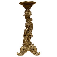 Vintage italiano estilo neoclásico Oro ornamentado Querubín Putti Pedestal Plant Stand