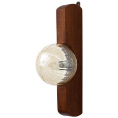 Teak Wall Mount Light Sconce with Amber Glass Globe Shade by Temde
