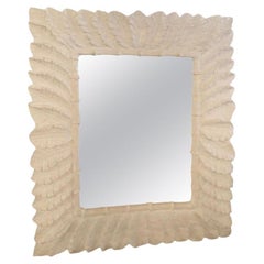 Espejo de Pared de Hoja de Palmera Tropical Lacado en Blanco Pareja de Bambú de Imitación Disponible