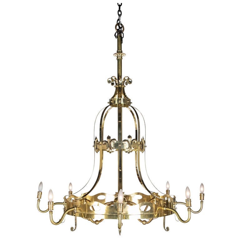 French Brass Eight Light Chandelier with Fleur de Lis French Brass Eight Light Chandelier with Fleur de Lis