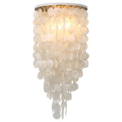 Italian Verner Panton Inspired Mid-Century Multi-Tiered Capiz Chandelier