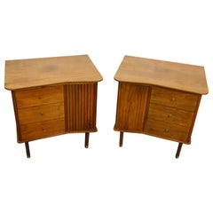 Mid-Century Louvered Walnut Nightstands by United Furniture