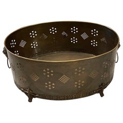 Large Pierced Brass Oval Footed Container
